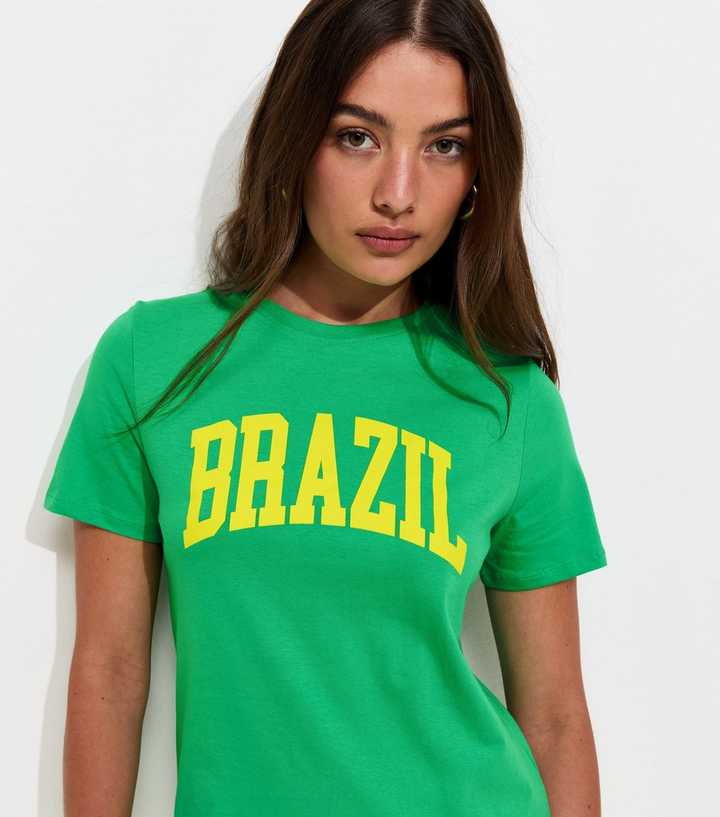 Bright Green Cotton Brazil Print Relaxed T-Shirt