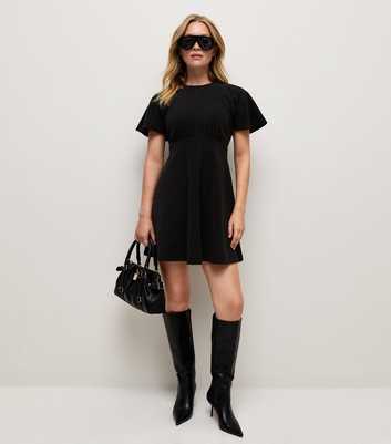 Black Corduroy Batwing Sleeve Mini Dress