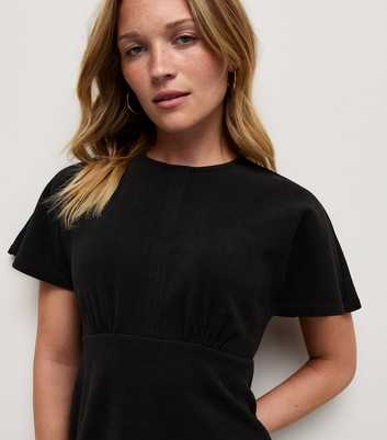 Black Corduroy Batwing Sleeve Mini Dress