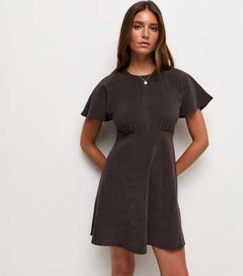 Dark Brown Corduroy Batwing Sleeve Mini Dress