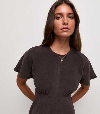 Dark Brown Corduroy Batwing Sleeve Mini Dress