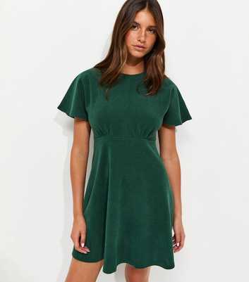 Dark Green Corduroy Batwing Sleeve Mini Dress
