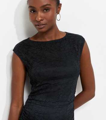 Black Lace Ruched Side Sleeveless Midi Dress