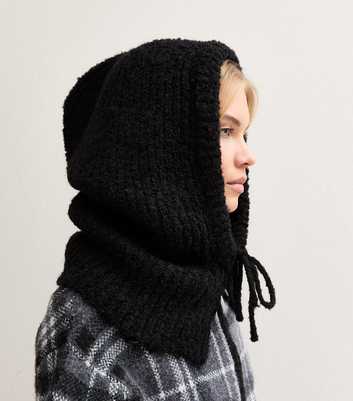 Black Ribbed Knit Balaclava Hood