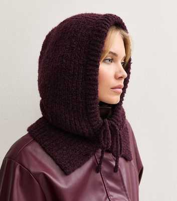 Dark Burgundy Ribbed Knit Balaclava Hood