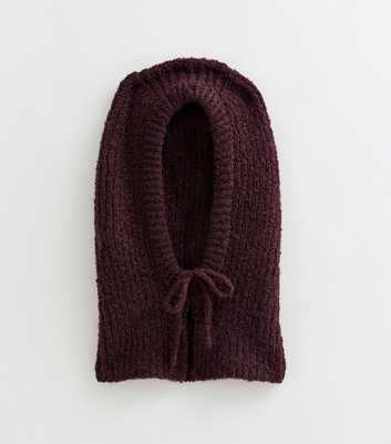 Dark Burgundy Ribbed Knit Balaclava Hood