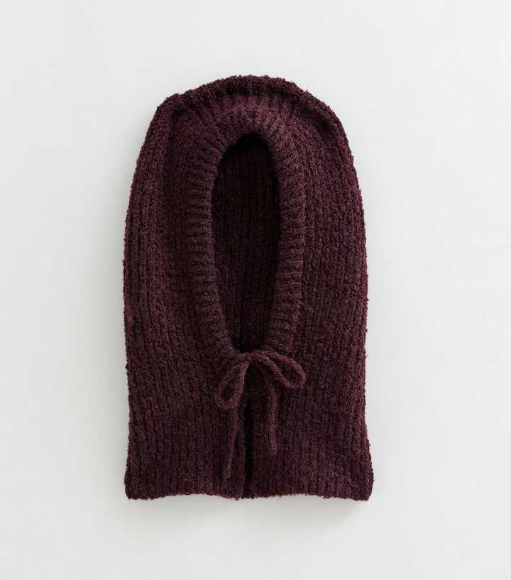 Dark Burgundy Ribbed Knit Balaclava Hood