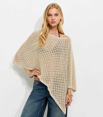 Gold Cotton Blend Diamond Knit Poncho
