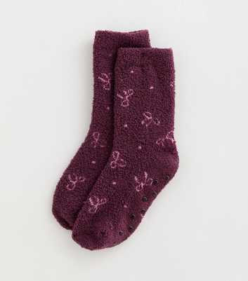 Burgundy Fluffy Mini Bow Ankle Socks