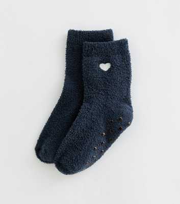 Girls Navy Cosy Knit Embroidered Heart Cropped Ankle Socks