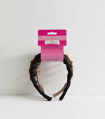 Brushworks Brown Pack Of 3 Ribbon Zig Zag Headbands