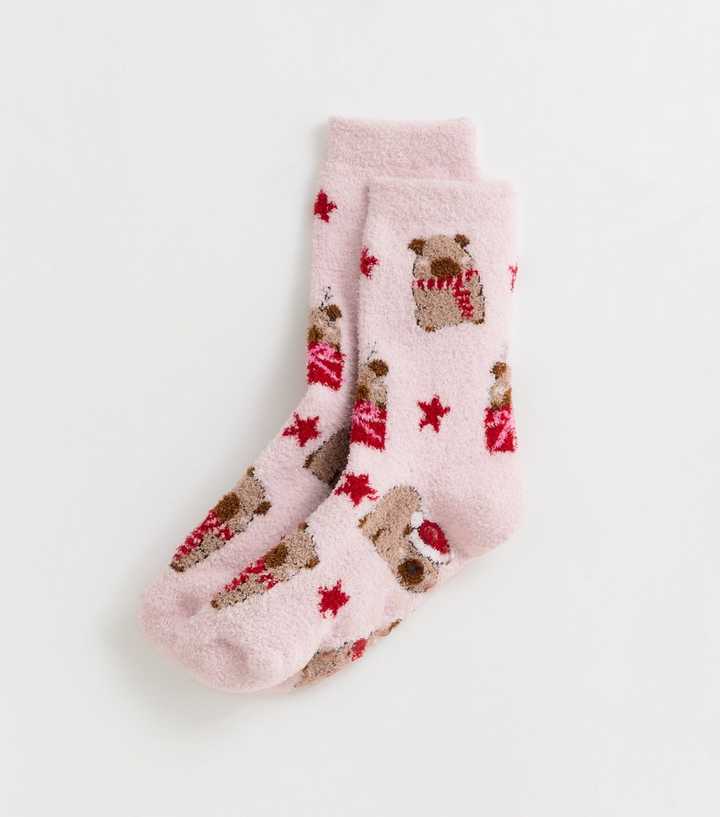 Girls Pink Christmas Capybara Cosy Knit Socks
