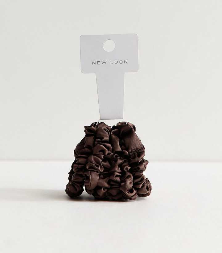 Dark Brown Pack of 6 Skinny Satin Scrunchies