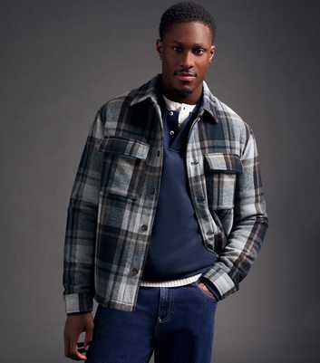 Blue Plaid Front Pocket Padded Shacket