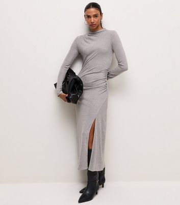 dark grey jersey dress Long Sleeve Ruched Midi H&m