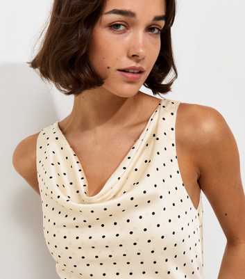 White Satin Polka Dot Cowl Neck Top