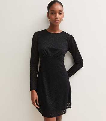 Black Lace Long Sleeve Mini Dress