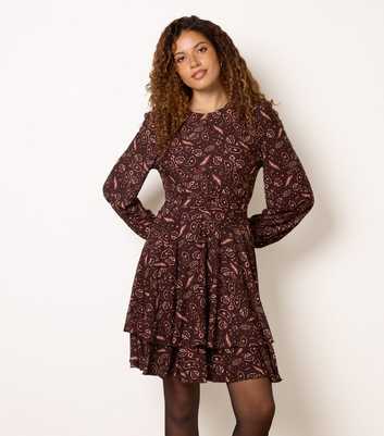 Blue Vanilla Dark Brown Double Frill Long Sleeve Mini Dress