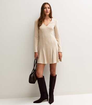 Mink Ribbed Knit Skater Mini Dress