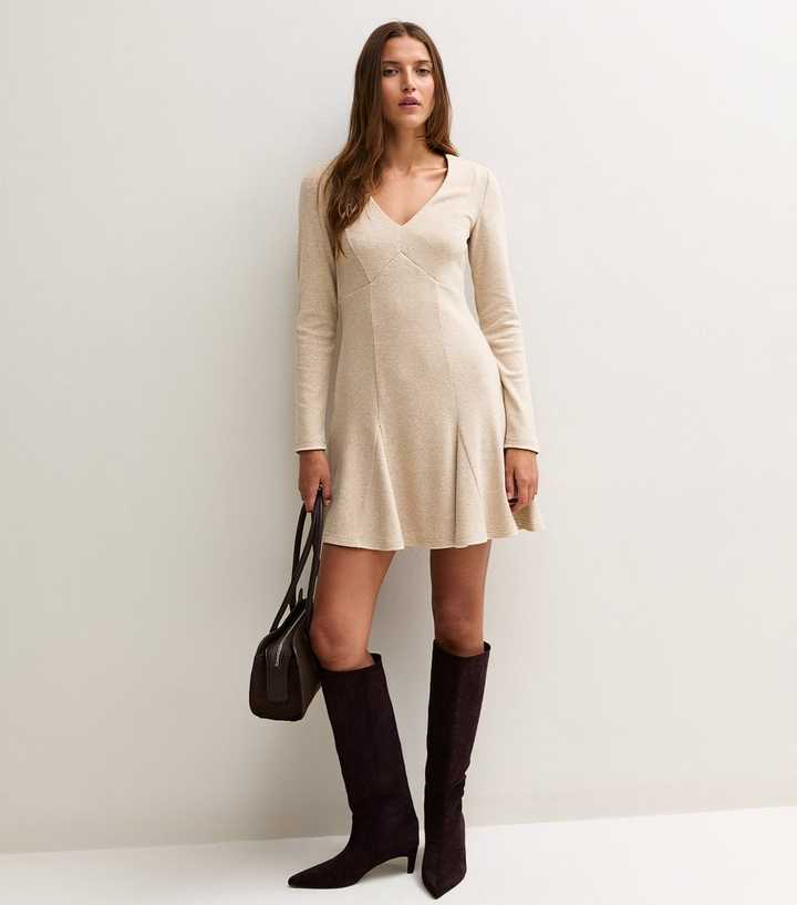 Mink Ribbed Knit Skater Mini Dress