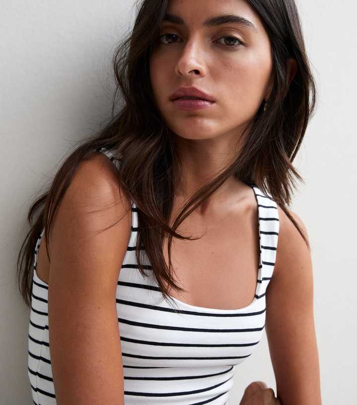 Blue Cotton Rich Striped Square Neck Vest