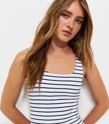 Blue Cotton Rich Striped Square Neck Vest