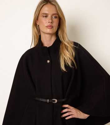 Blue Vanilla Black Funnel Neck Belted Cape