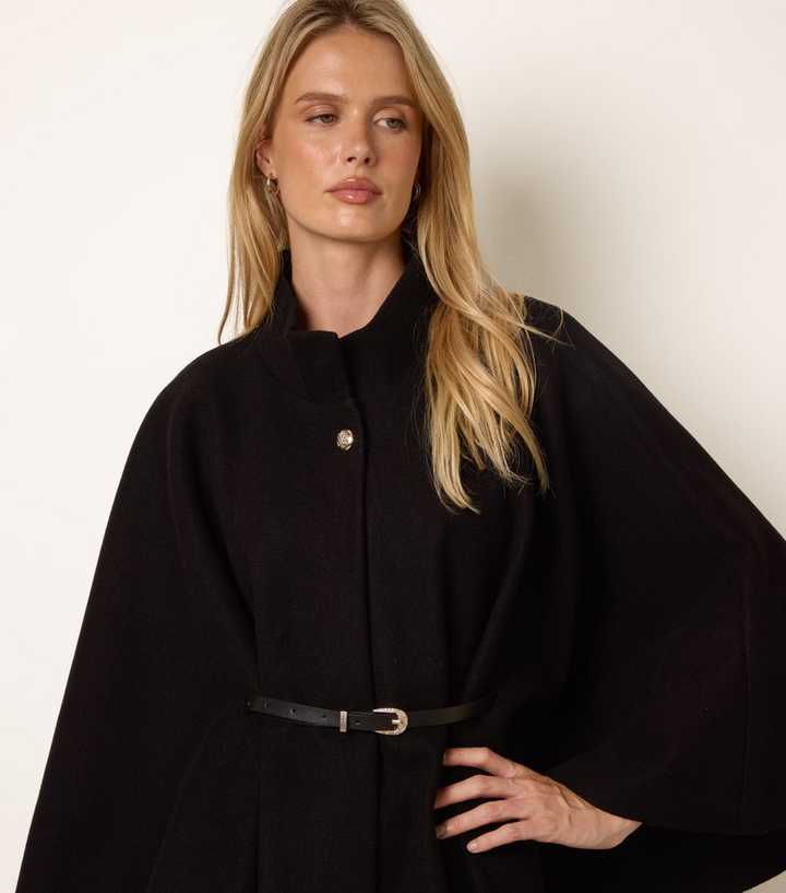 Blue Vanilla Black Funnel Neck Belted Cape