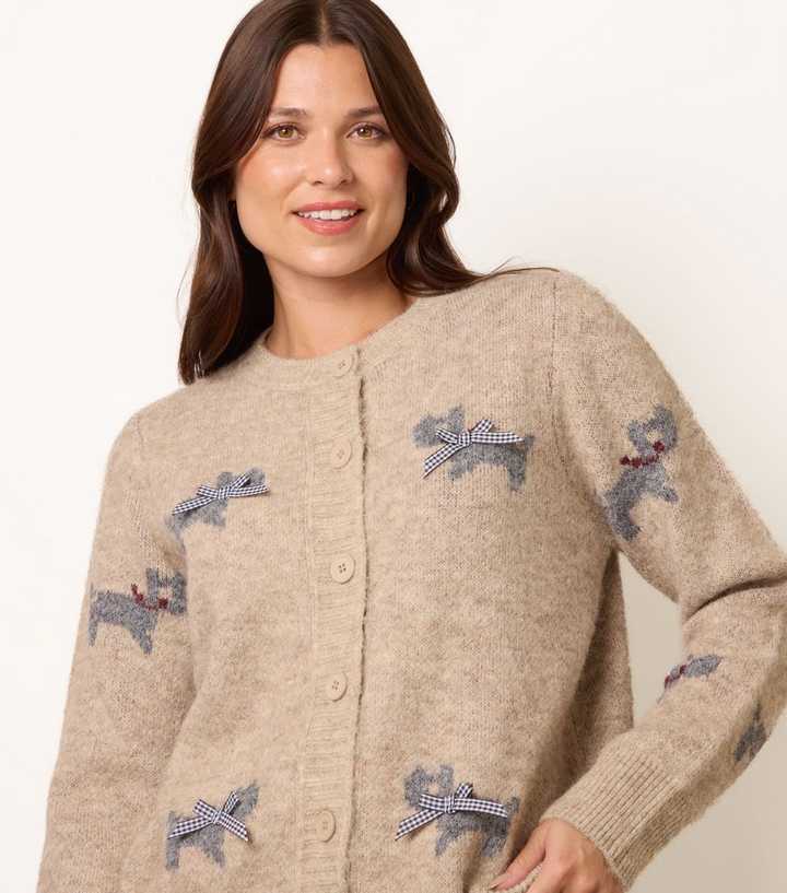 Blue Vanilla Stone Button Front Dog and Bow Cardigan
