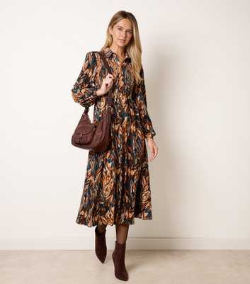 Blue Vanilla Dark Brown Button Front Midi Dress