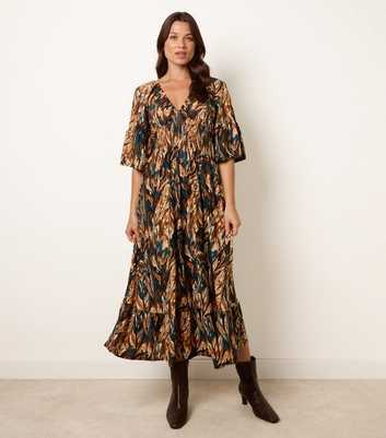 Blue Vanilla Dark Brown Elasticated Waist V-Neck Midi Dress