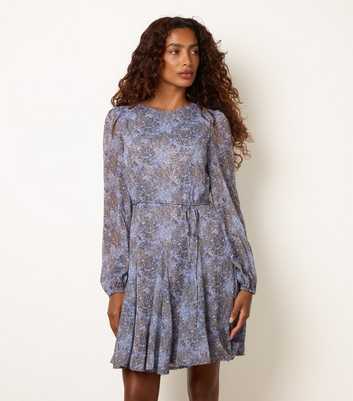 Blue Vanilla Blue Patterned Tie Waist Godet Midi Dress