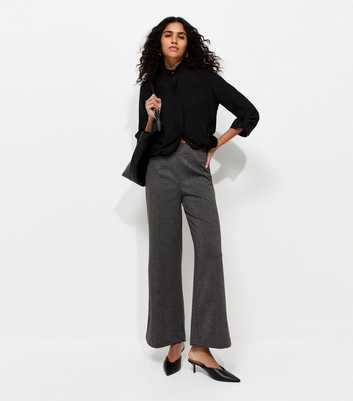 Grey Check Jersey Wide Leg Trousers