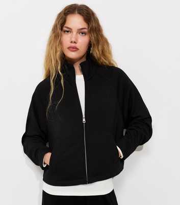 Premium Black High Neck Zip Through Jacket