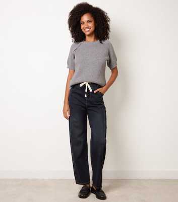 Blue Vanilla Dark Blue Drawstring Barrel Leg Jeans