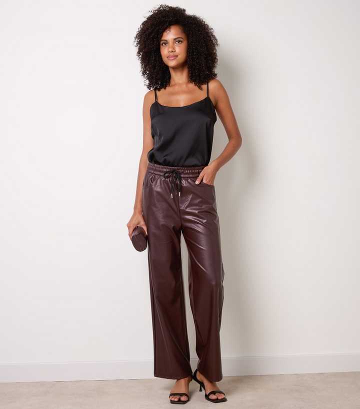 Blue Vanilla Dark Brown Faux Leather Wide Leg Trousers