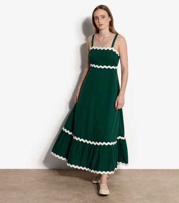 Apricot Dark Green Cotton Trapeze Maxi Dress