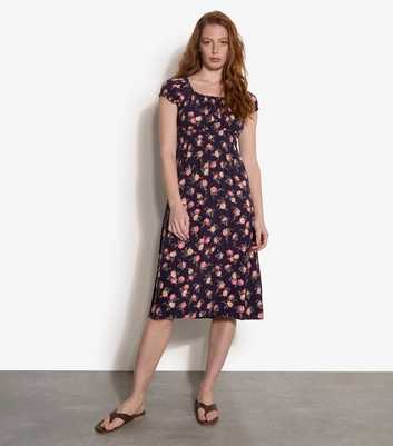 Apricot Purple Floral Cap Sleeve Milkmaid Midi Dress