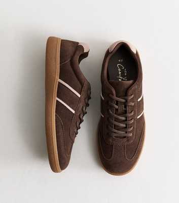 Dark Brown Faux Brushed Leather Gum Sole Trainers