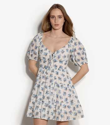 Apricot White Floral Puff Sleeve Milkmaid Mini Dress
