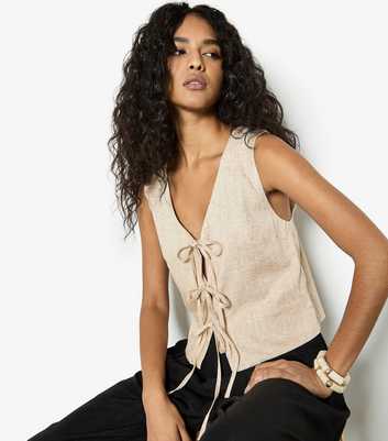 Apricot Stone Linen Rich Tie Front Waistcoat