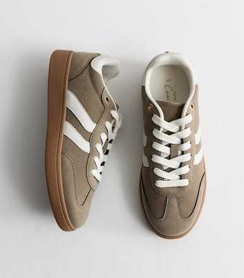 Dark Khaki Faux Suede and Leather Panel Gum Sole Trainers