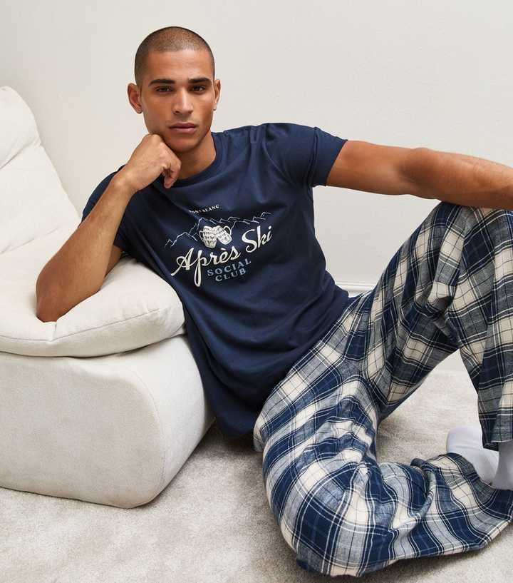 Blue Regular Cotton Apres Ski T-Shirt and Trousers Pyjama Set