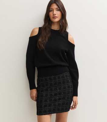 Black Boucle Jacquard Tube Mini Skirt
