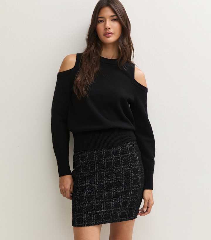 Black Boucle Jacquard Tube Mini Skirt
