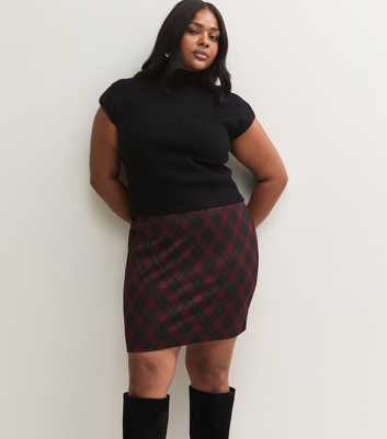 Curves Red Check Jacquard Tube Mini Skirt