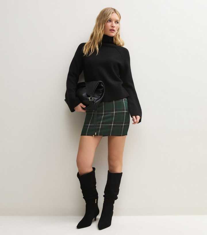 Green Checked Jacquard Mini Tube Skirt