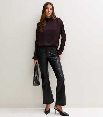 Black Faux Leather Kick Flare Trousers