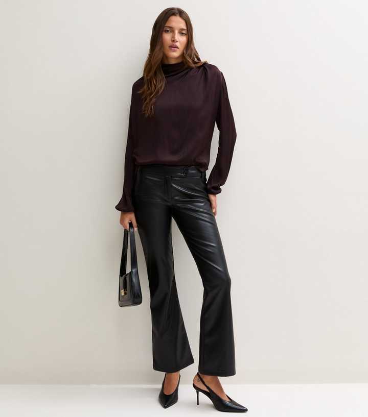 Black Faux Leather Kick Flare Trousers