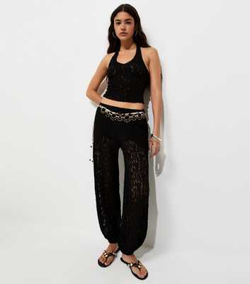 Black Sheer Lace Wide Cuffed Trousers